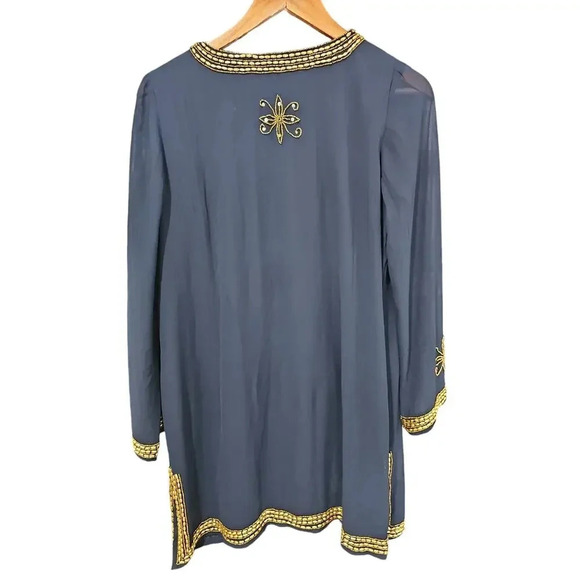 Novica Hand Embroidered Beads Semi-Sheer Dazzle Tunic Navy Size S - Picture 6 of 11